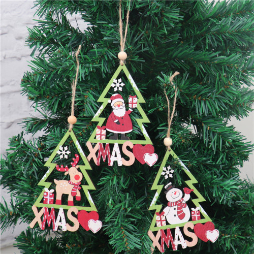 3PCS Christmas Wooden Hollow Out Ornaments Santa Claus Snowman Reindeer Xmas Hanging Decoration