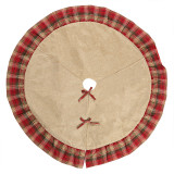Christmas Tree Skirt 48in Bowknot Red and Black Plaid Border Trim for Christmas Decorations