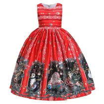 Girls Sleeveless Retro Christmas Party Snowflake Dress