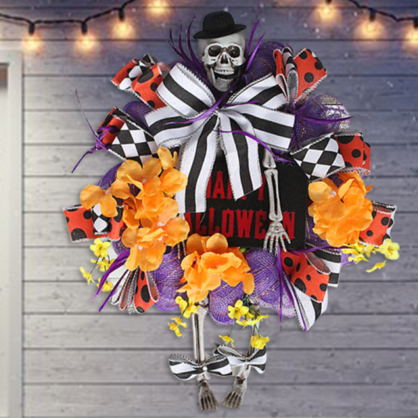 Halloween Skull Garland Hang On Door Wreath Horror Party