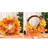 Thanksgiving Pumpkins and Maple Leaves Hang Door Wreath for Thanksgiving Day Front Door Indoor Home Decor
