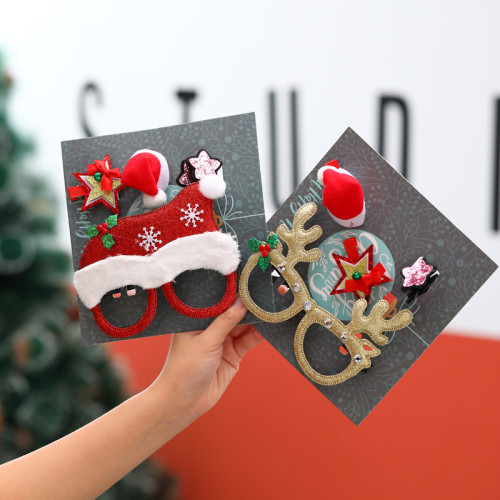 4PCS Christmas Glasses Frame Xmas Tree Santa Claus Hairpin Accessories for Xmas Gifts