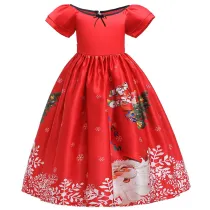Girls Bow Santa Christmas Dress Santa Gown Dress