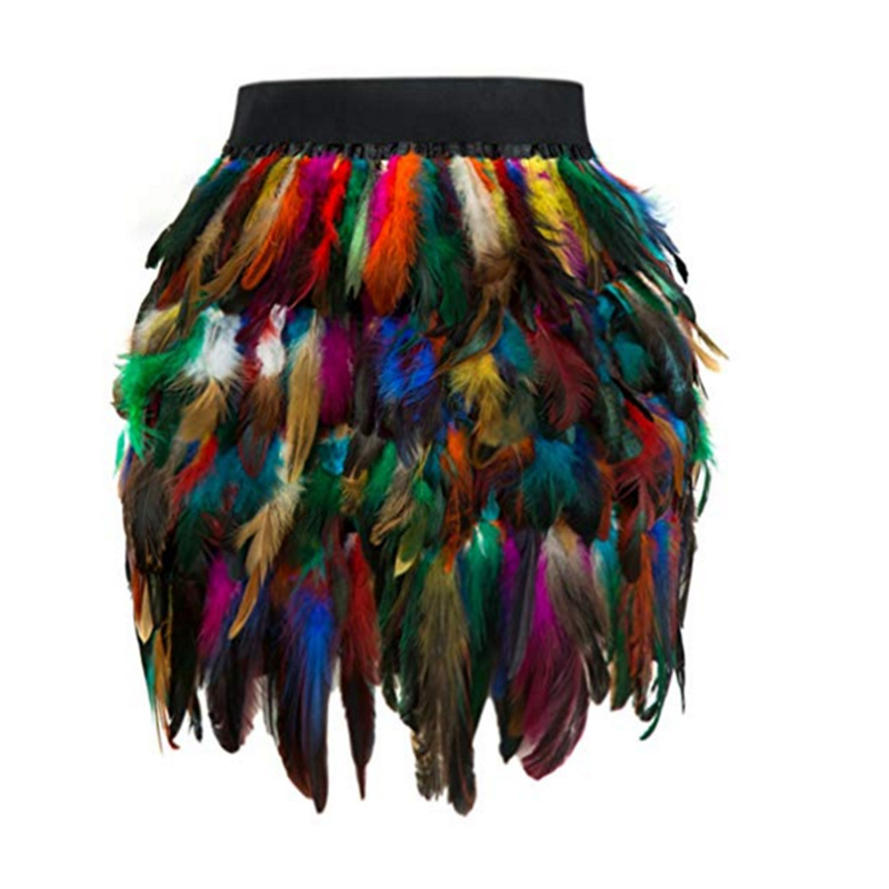 Women Costume Peacock Feather Irregular Skirt