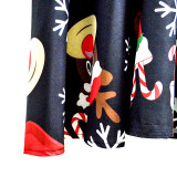 Women Christmas Dress Print Long Sleeve Swing Pleated Gown