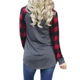 Women Christmas Tops Slogan Prints Plaids Long Sleeve Round Neck Shirts
