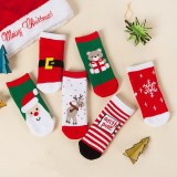 5 Pairs of Kids Christmas Socks Autumn Winter Fashion Cartoon Pattern Snowflake Socks