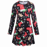 Christmas Dress Xmas Element Print Round Neck Casual Flared Long Sleeve Dress Mom And Me