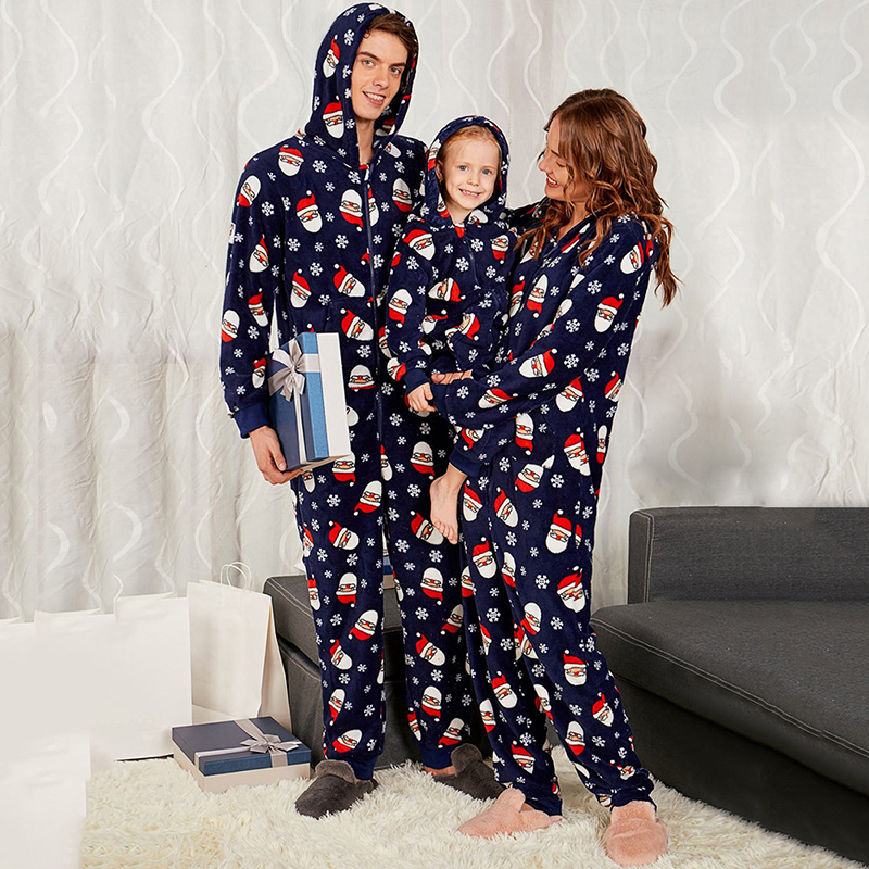 Christmas Family Matching Onesie Pajamas Navy Santa Snowflake Jumpsuit Onesies Pajamas
