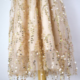 Women Long Sleeve Sequined Fringe Party Gown Dress
