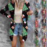 Women Christmas Element Prints Long Sleeve Button Cardigan