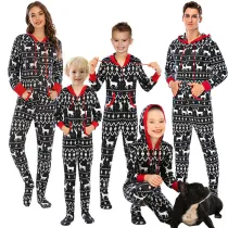 Christmas Family Matching Sleepwear Prints Deer Snow Black Jumpsuit Onesies Pajamas