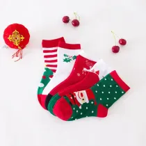 5 Pairs Of Children's Christmas Winter Autumn Cotton Soft Cute Socks
