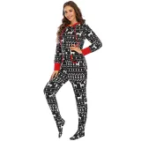Christmas Family Matching Sleepwear Prints Deer Snow Black Jumpsuit Onesies Pajamas
