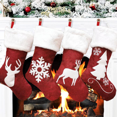 Christmas Red Snowflakes Tree Deer Socks Gifts Bags Decoration