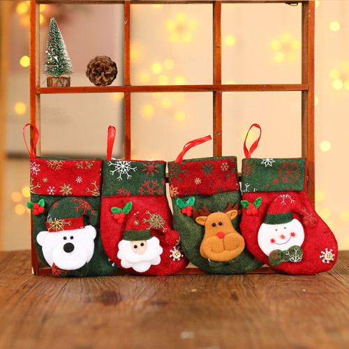 Christmas Red Snowflakes Santa Deer Bear Snowman Socks Gifts Bags Decoration