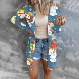 Women Christmas Element Prints Long Sleeve Button Cardigan