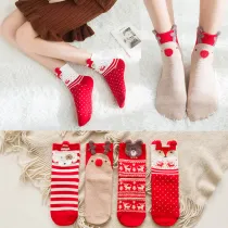 Women 4 Pairs Of Christmas Socks Winter Warm Girls Santa Socks