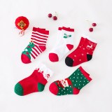 5 Pairs Of Children's Christmas Winter Autumn Cotton Soft Cute Socks