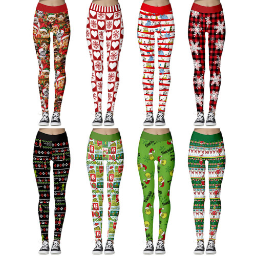 Women Christmas Leggings Grinch Prints Yoga Pants