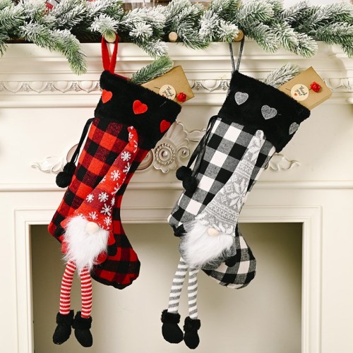 Christmas Decoration Fluff Hanging Legs Lattice Love Christmas Socks