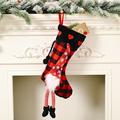 Christmas Decoration Fluff Hanging Legs Lattice Love Christmas Socks
