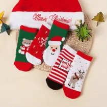 5 Pairs of Kids Christmas Socks Autumn Winter Fashion Cartoon Pattern Snowflake Socks
