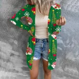 Women Christmas Element Prints Long Sleeve Button Cardigan