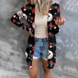 Women Christmas Element Prints Long Sleeve Button Cardigan