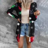 Women Christmas Element Prints Long Sleeve Button Cardigan
