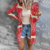 Women Christmas Element Prints Long Sleeve Button Cardigan