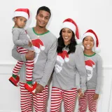 Plus Size Christmas Family Matching Sleepwear Pajamas Sets Grey Santa Head Top Red Stripes Pants