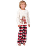 Christmas Family Matching Sleepwear Pajamas Sets Cute Deer White Top and Red Plaids Pants With Dog Cloth