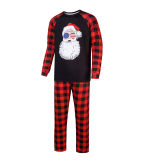 Christmas Family Matching Sleepwear Pajamas Sets Cute USA Sunglasses Santa ClausTops And Red Plaids Pants