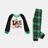 Christmas Family Matching Sleepwear Pajamas Sets Grinch Love Slogan Tops And Green Plaids Pants With Dog Cloth