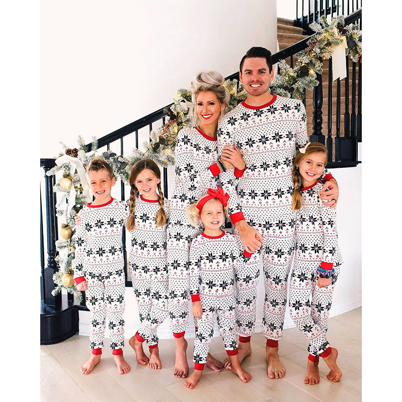 Christmas Matching Family Pajamas White Pattern Printed Christmas Pajamas
