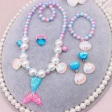 3PCS Kid Girls Mermaid Tail For Fancy Princess Bikini Swimsuit With Free Garland Color Random