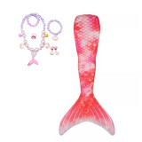 Kid Girls Rainbow Ombre Scale Skin Mermaid Tail Monofin With Accessories