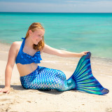 Kid Girls Rainbow Ombre Scale Skin Mermaid Tail Monofin Bikini Costume Sets With Accessories