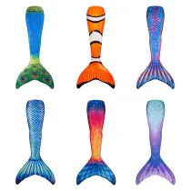 Kid Girls Rainbow Ombre Scale Skin Mermaid Tail Monofin Bikini Costume Sets With Accessories