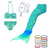 3PCS Kid Girls Mermaid Tail For Fancy Princess Bikini Swimsuit With Free Garland Color Random