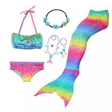 3PCS Kid Rainbow Colorful Girls Mermaid Tail For Fancy Princess Bikini Swimsuit With Free Garland Color Random