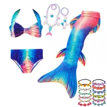 3PCS Kid Girls Strap Rainbow Ombre Shell Mermaid Tail Bikini Sets Swimwear With Free Garland Color Random