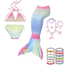 3PCS Kid Girls Ombre Scale Mermaid Tail Bikini Sets Swimwear With Free Garland Color Random