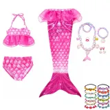 3PCS Kid Girls Scale Ruffles Tutu Mermaid Tail Bikini Swimsuit With Free Garland Color Random