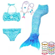 3PCS Kid Girls Mermaid Tail For Fancy Princess Bikini Swimsuit With Free Garland Color Random
