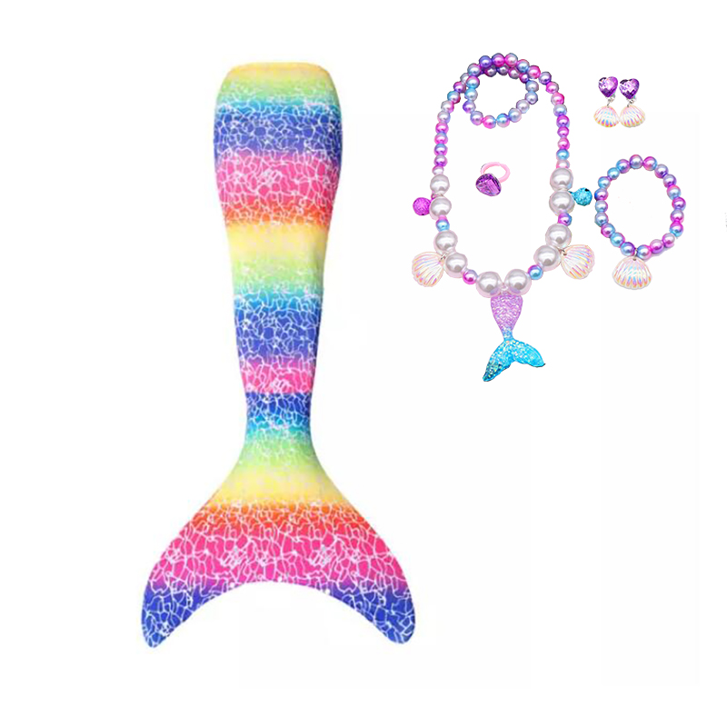 Kid Girls Rainbow Ombre Irregular Geometry Mermaid Tail With Accessories