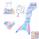 3PCS Kid Girls Rainbow Pink Bowknot Mermaid Tail Bikini Swimsuit With Free Garland Color Random