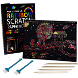 10Sheets Splendid Magic Scratch Art Drawing Boards with 4 Wooden Stylus for Kids DIY Rainbow Paper