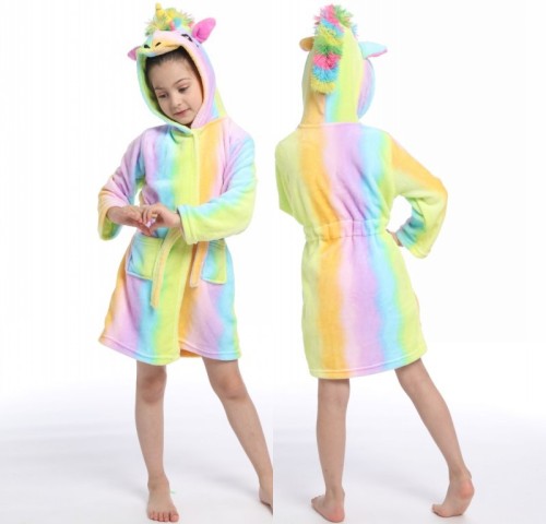 Kids Rainbow Unicorn Soft Bathrobe Sleepwear Comfortable Loungewear